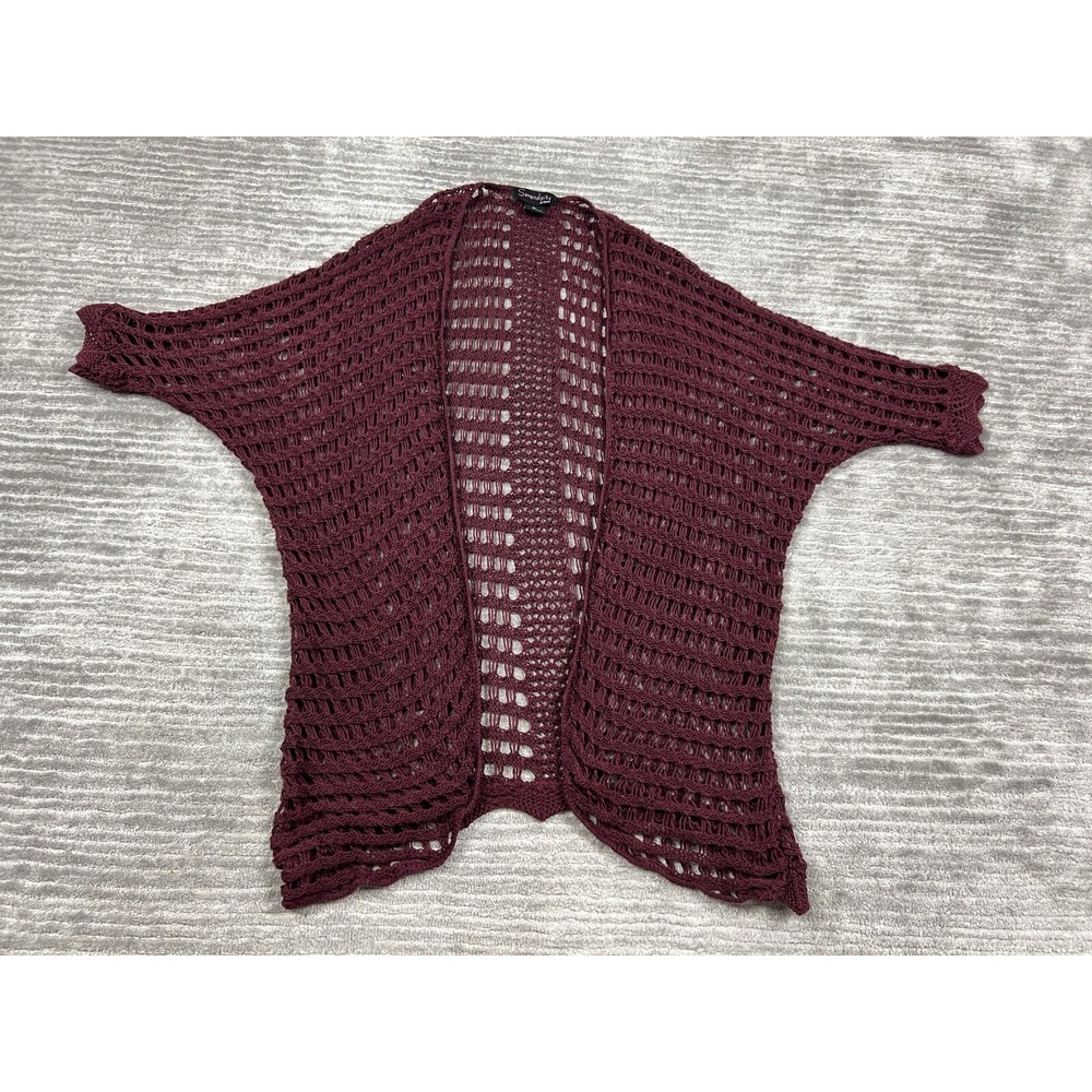 Serendipity Womens XL Burgundy Open Front Cardigan Dolman Sleeve Open Knit Boho